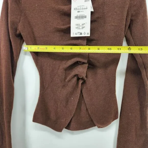 Zara Women's XS Brown Long Sleeve Ribbed Front Cardigan Top NWT - Picture 6 of 7